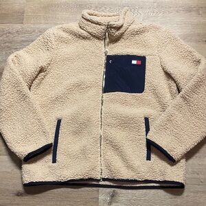 Tommy Hilfiger Beige Teddy Jacket with Navy Trim